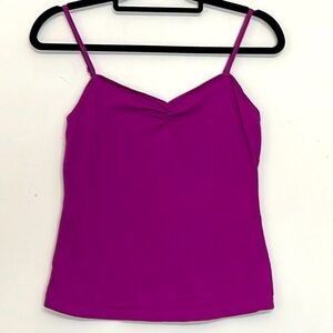 🌞 Purple cotton Cami tank top gathered in center adjustable spaghetti string S